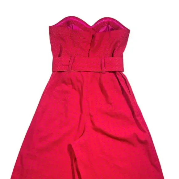 Ett Twa Anthropologie Women's Haley Strapless Jumpsuit Pink Belted Wide Leg US 6 - Picture 7 of 9